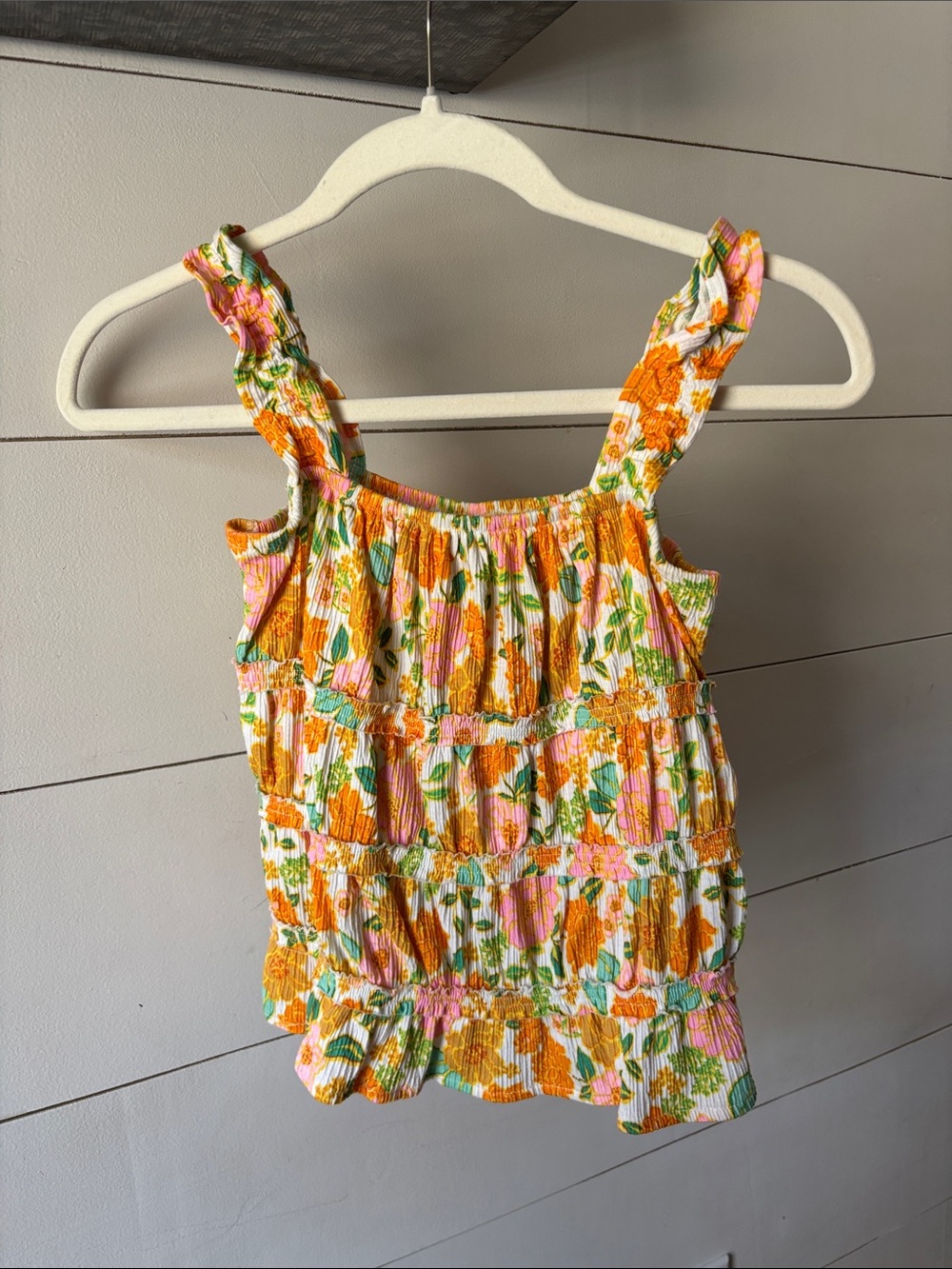 Old Navy Floral Smocked Tank - White, Orange, Pink & Green